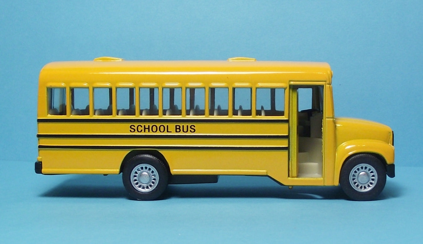Yellow School Bus 5" Die Cast Metal School Bus w/Pull Back Power & Opening Door