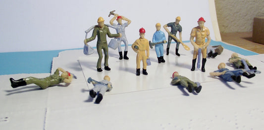 New O Scale Figures 1:48 Model Railroad Workers 12 Pieces in 6 Different Poses