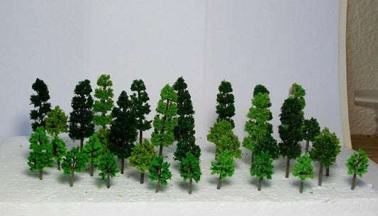 36 Piece N Scale Mixed Color Tree Pack 12 pcs 2 3/8", 1 5/8", & 1 1/4" 3 Shades