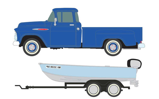 HO Scale Classic Metal Works 40012 1957 Chevy Step Side Pickup & Fishing Boat on Trailer