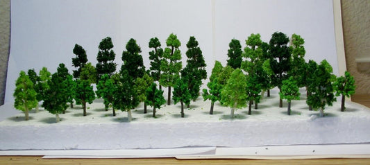 48 Piece N Scale Mixed Color Trees 12 pieces 2 3/8", 1 3/4", 1 5/8", & 1 1/4" in 3 Shades