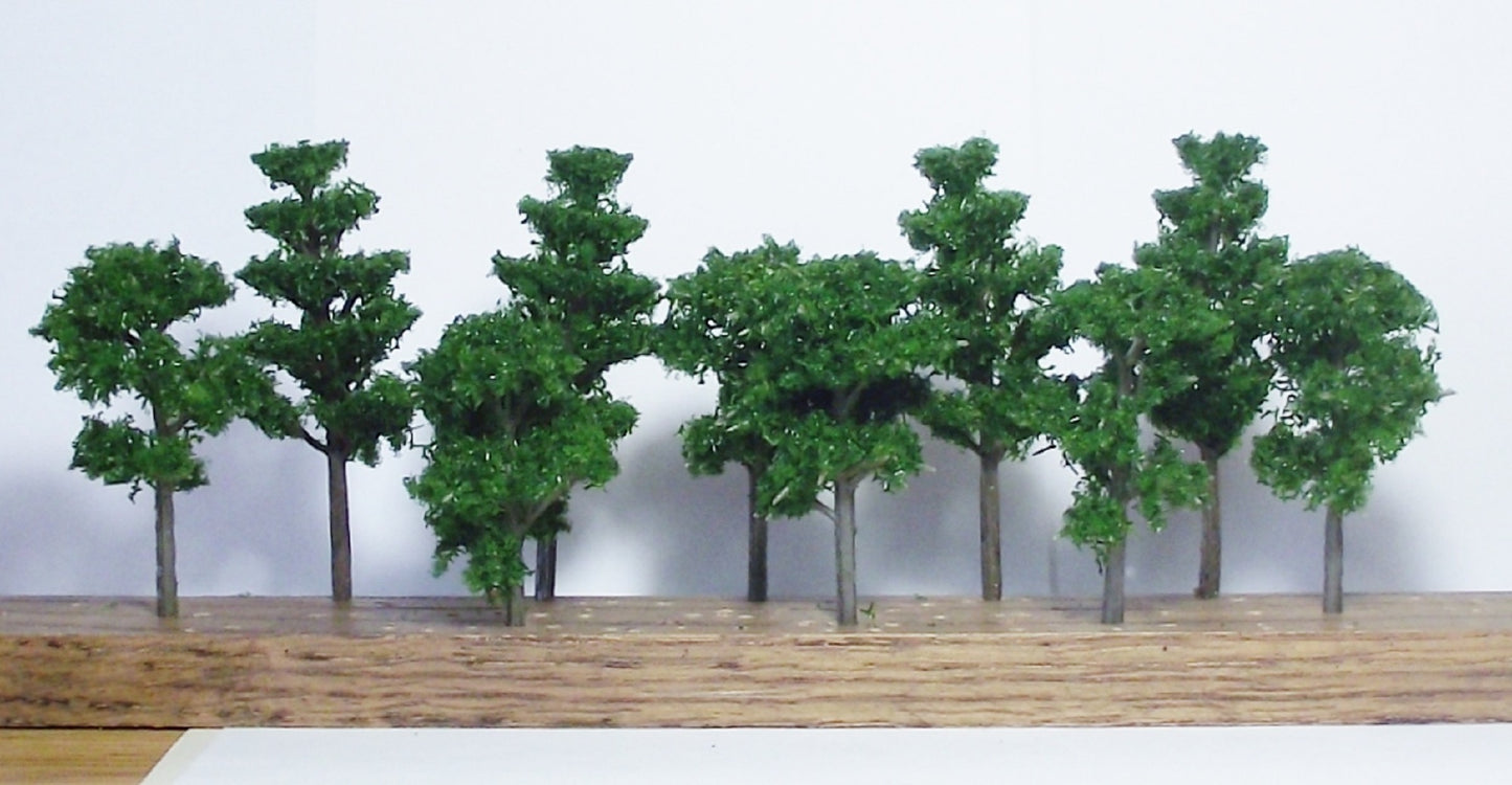 New Multi Scale Model Tree Scenery 10 Pieces Green Deciduous Trees in 2 Sizes 3 9/16" & 2 3/4"
