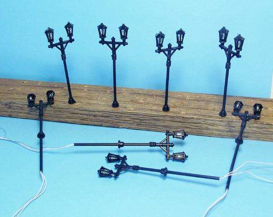 New LED HO Scale 2 Lamp Street Cast Iron Look Lights 8 Lights W/Diagram 16V 2LC