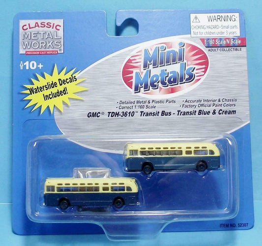 N Scale Classic Metal Work 52307 GMC TDH 3610 Transit Bus Transit Blue & Cream