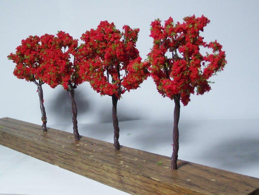 Model Red Fall Trees for Multi Scale Use as Seasonal Trees 4 Pieces 4 1/4" Tall